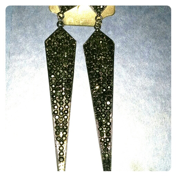 Long spike rhinestone  earrings  black and topaz