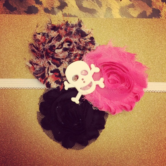 Handmade baby girl rose skull headband