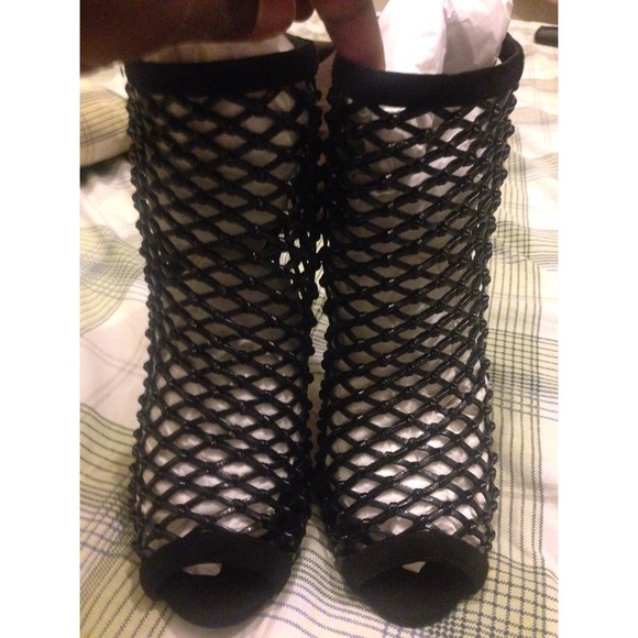 Metallic Leather Weave High Heel Boots - Picture 2 of 4