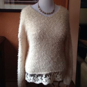 Ivory/cream sweater with lace at bottom