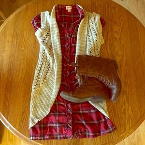 Flannel button down shirt dress