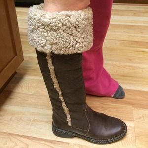 Born Over Knee Shearling Lamb Brown Leather Boots