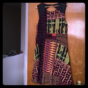 Plus Size Flared Dress w/ Leather Shoulder Panels