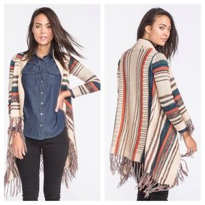 FULL TILT Mixed Yarn Womens Fringe Wrap Sweater