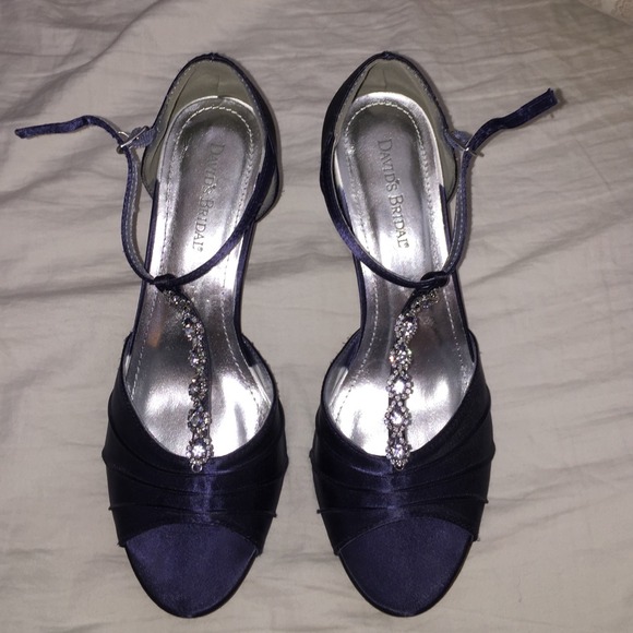 David's Bridal Crystal Navy Blue Heels