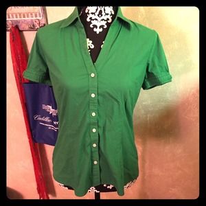 Green short sleeve button up blouse