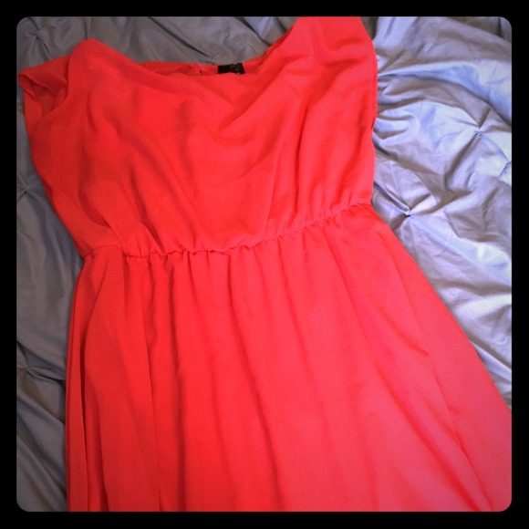 Coral flowing cocktail dress