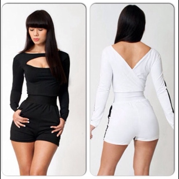 Pants - Sexy Black White Color Block Jumpsuit Romper