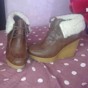 Forever 21 wedges with fur around the ankle.