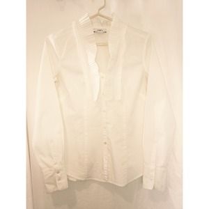 White Ruffled Button-Up