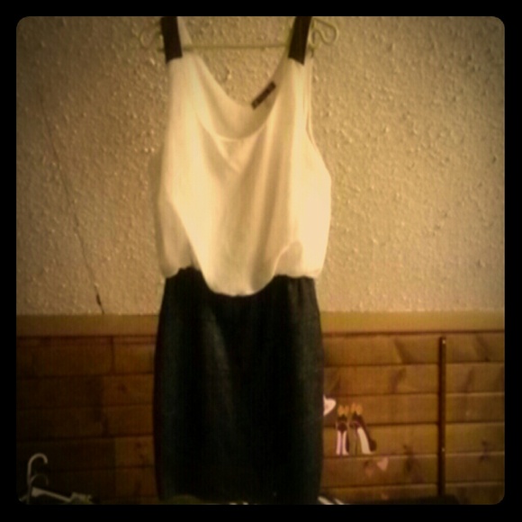 Bodycon white and sparkly black dress