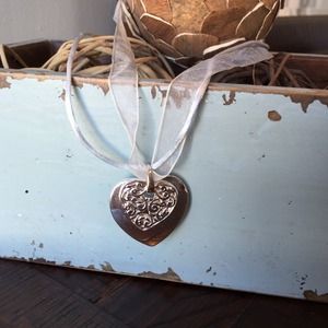 Silver Heart Necklace with Interchangeable Ribbons