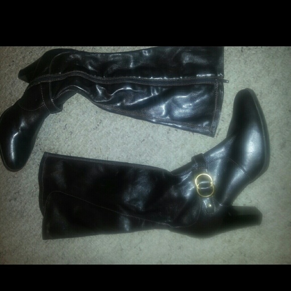 Brown faux leather boots