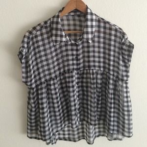 LF Plaid Chiffon Button Up Crop Top