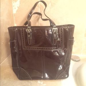Authentic Coach chocolate Brown patent leather bag