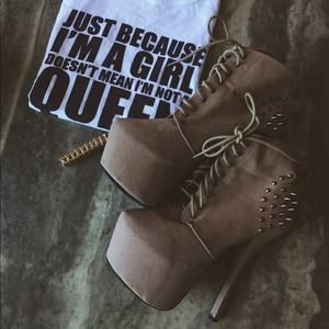 Tan spiked platform boots