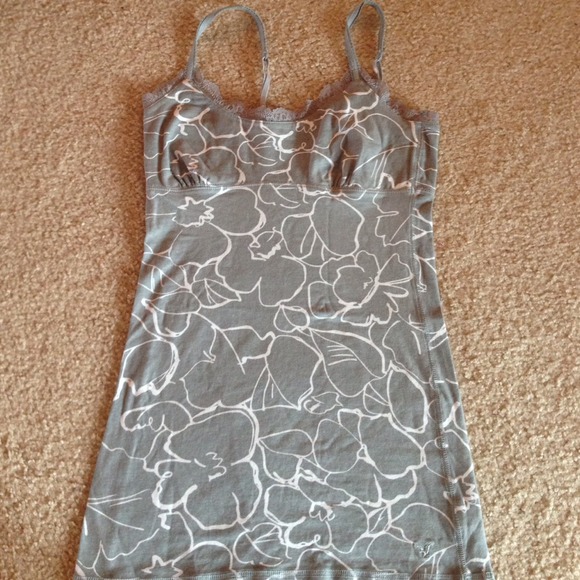 Gray and white floral cami with lace trim