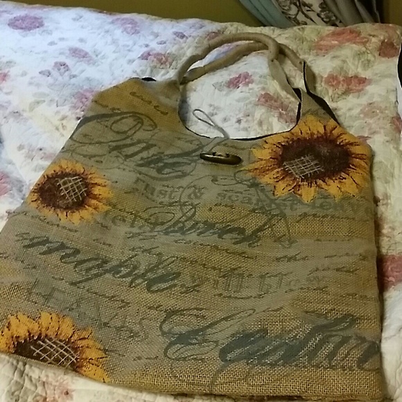Sunflower Burlap Purse Bag NWOT Big BOHO