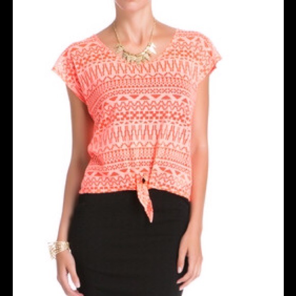 2b Bebe Neon Coral Burn Out Tee