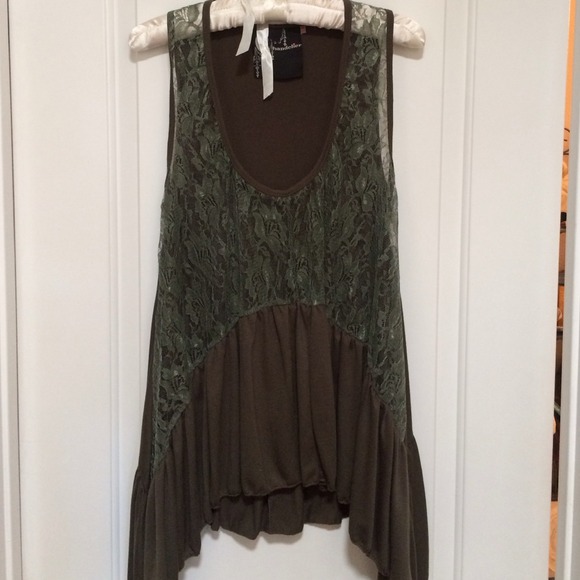 LF lace green dress shirt