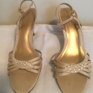 Nude beaded low heels. Size 7