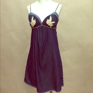 Denim mini dress with embroidered BIRDS