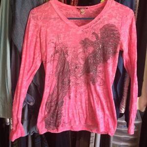 neon pink burnout shirt with rhinestones