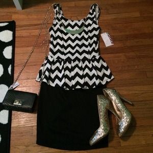 NWT Black and White peplum dress