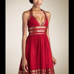 Adrianna Papell Sequin Grecian Halter Dress