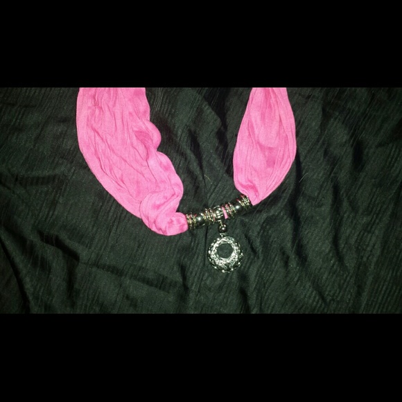 Pink Scarf with Silver Beading/Medallion