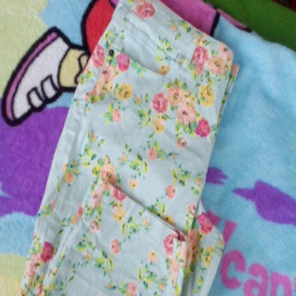 Cute light blue-green floral pants