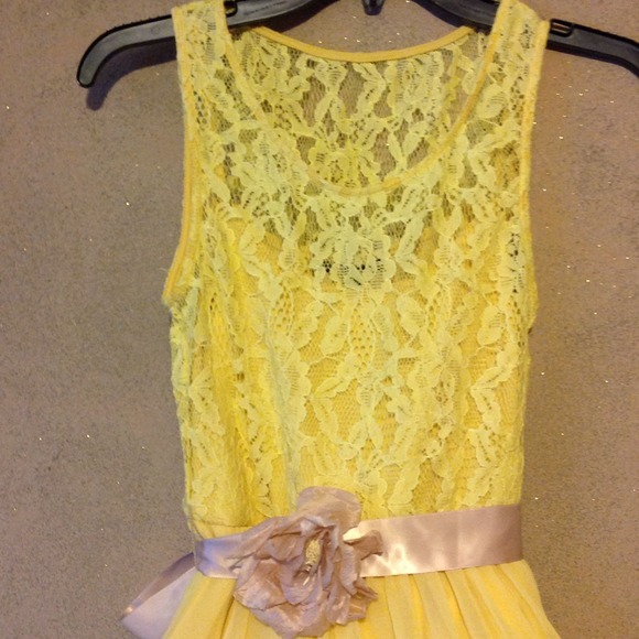 Golden Yellow Lace Chiffon Dress - Picture 2 of 3