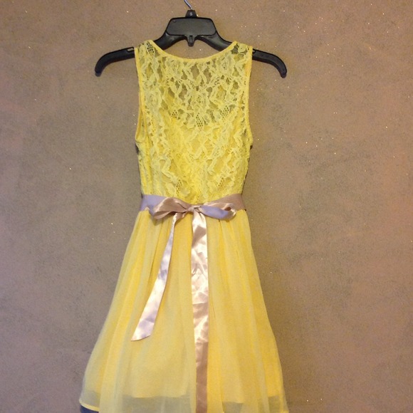 Golden Yellow Lace Chiffon Dress - Picture 3 of 3
