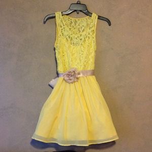 Golden Yellow Lace Chiffon Dress