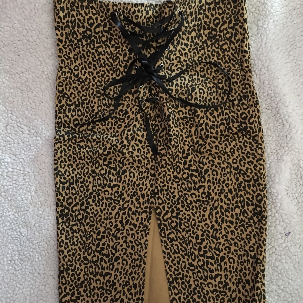 Leopard print corset lace-up pencil skirt