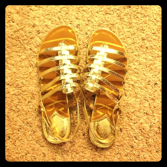 BRAND NEW GOLD FLIP FLOPS, stickers on bottom