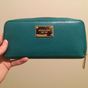 Michael Kors Teal Zip around continental wallet