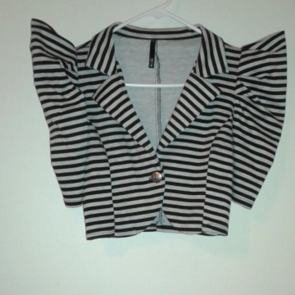 Black and gray stripped bolero w/power sleeves