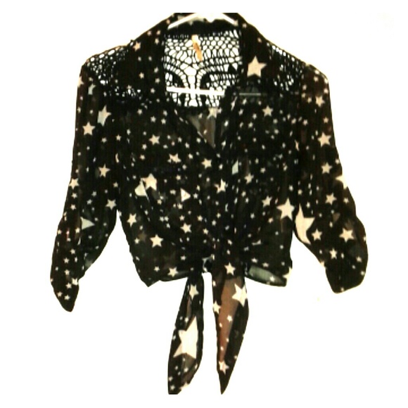 Black sheer crop top w/stars