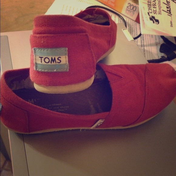 TOM's Red Canvas Classic Slip Ons