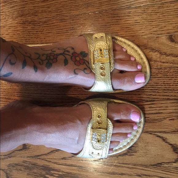 Gold slip on sandals