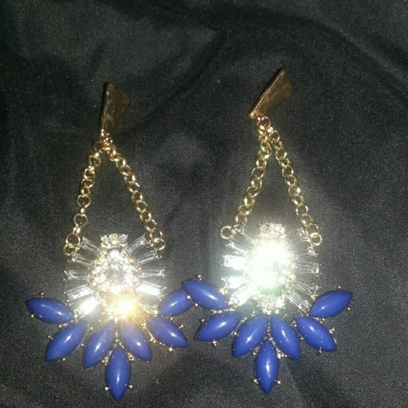 Gold, navy blue and crystal earrings