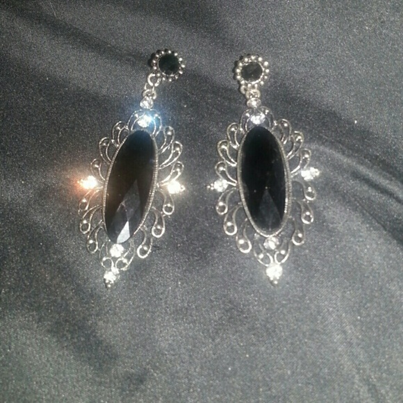 Black, silver and crystl chandelier earrings