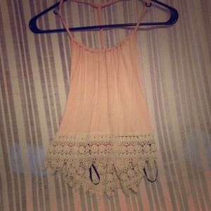 Lace and Pink T Back Crop Top