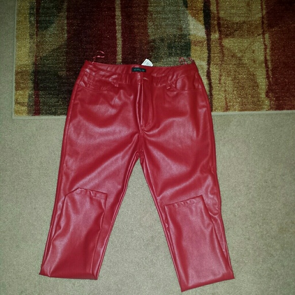 Red Faux Leather Pants