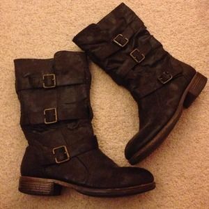 Brown leather boots with buckles