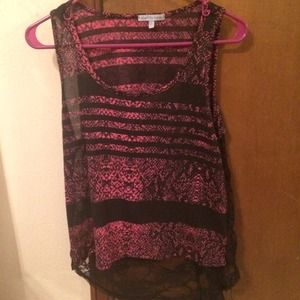 Charlotte russe pink and black striped tank top