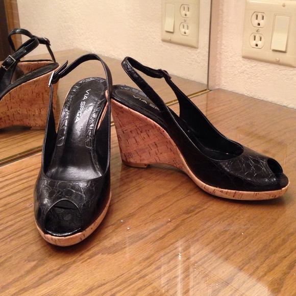 Via Spiga black wedge heels