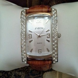 E - Tech Genuine Brown Leather Quartz Watch