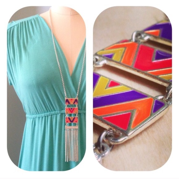 Aztec Multi-Color LongBoho Necklace💚FINAL PRICE💚 - Picture 1 of 4